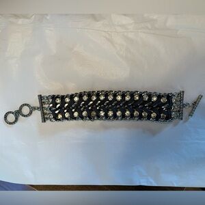 Gray Leather and Rhinestone Bracelet